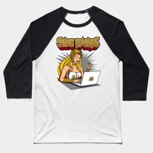 She Rants Funny 80's Superhero Techie Ranting Online Social Media Baseball T-Shirt